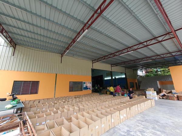 Warehouse exterior with boxes ready for dispatch